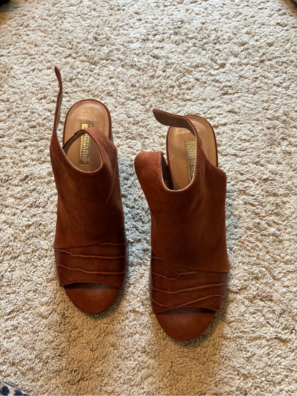 Primark Rust Brown Suede Open-Toe Mule Sandals